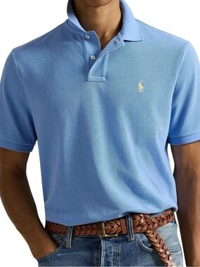 Polo Ralph Lauren Blue Pique Polo Shirt Men L Yellow Pony Classic